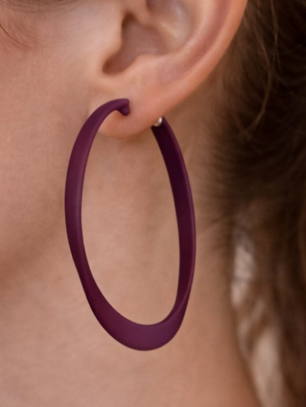 Matte Burgundy Hoop Earrings Minimalist Statement 2” Drop
